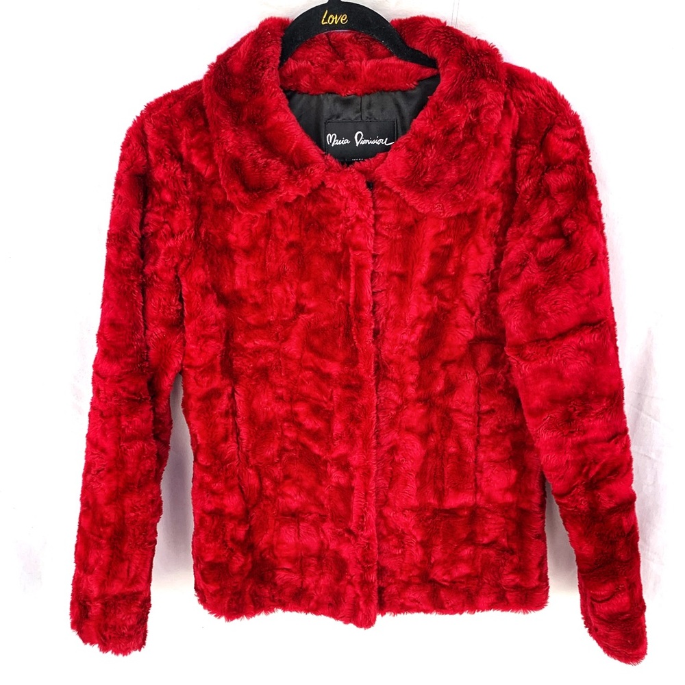 Maria Dionisiou Red Faux Fur Lined Coat Size Small
